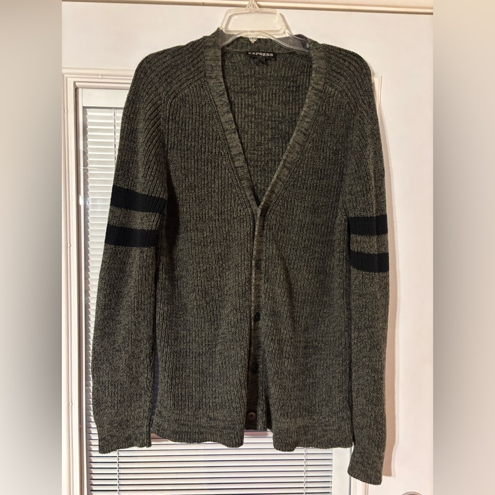 Express Men's Green and Black Cardigan